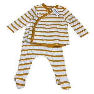 Old Navy Baby 3-6 Month Striped Yellow White Striped Footie Set